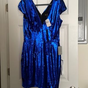 NWT Dress the Population electric blue sparkle dress Size XL